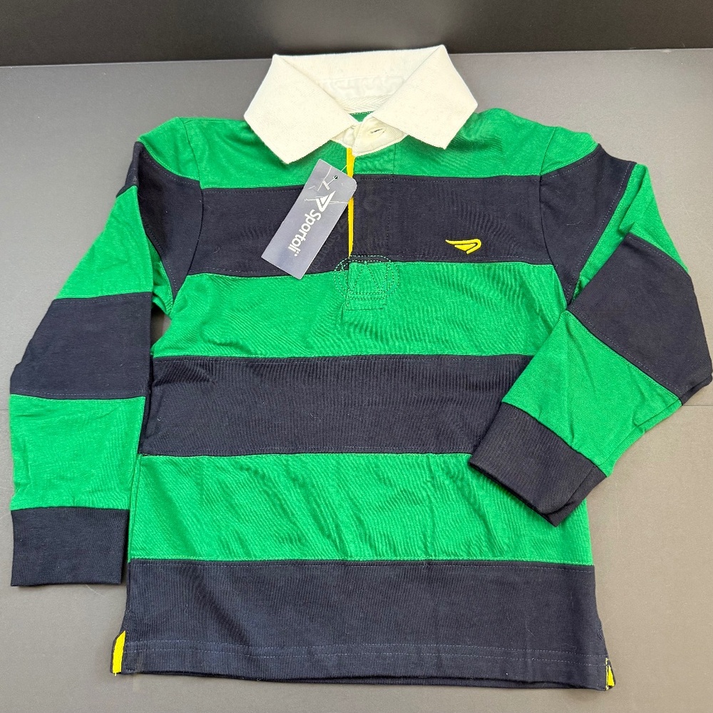 Sport oil Boy’s Green and Blue cotton Rugby Shirt with Classic Fit